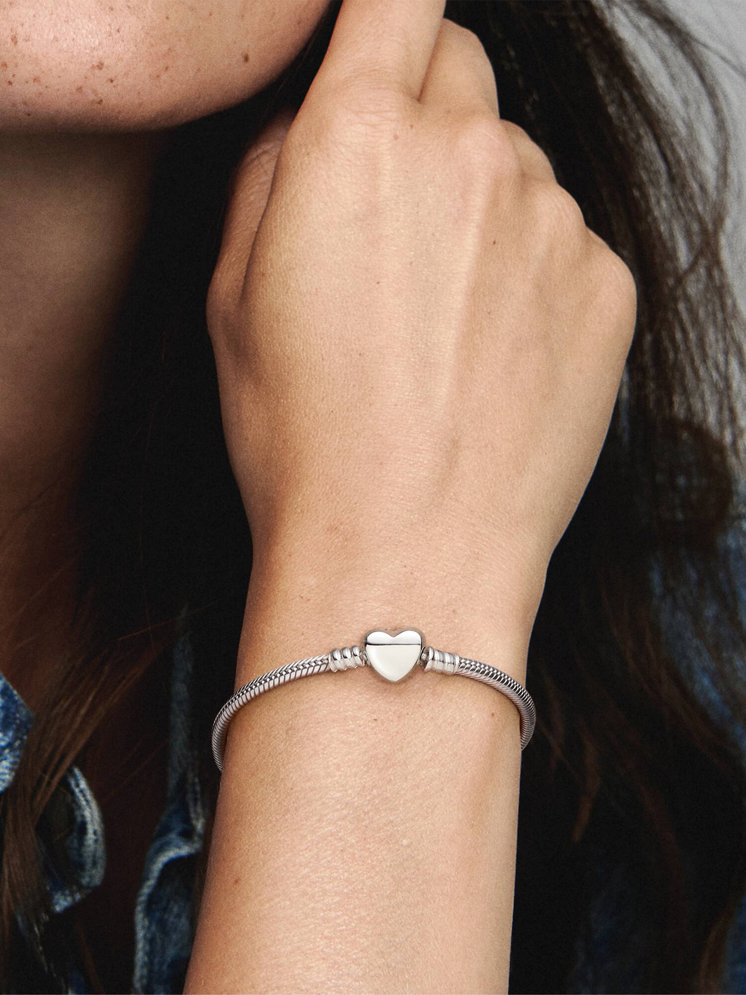 Moments Sparkling Heart & Snake Chain Bracelet