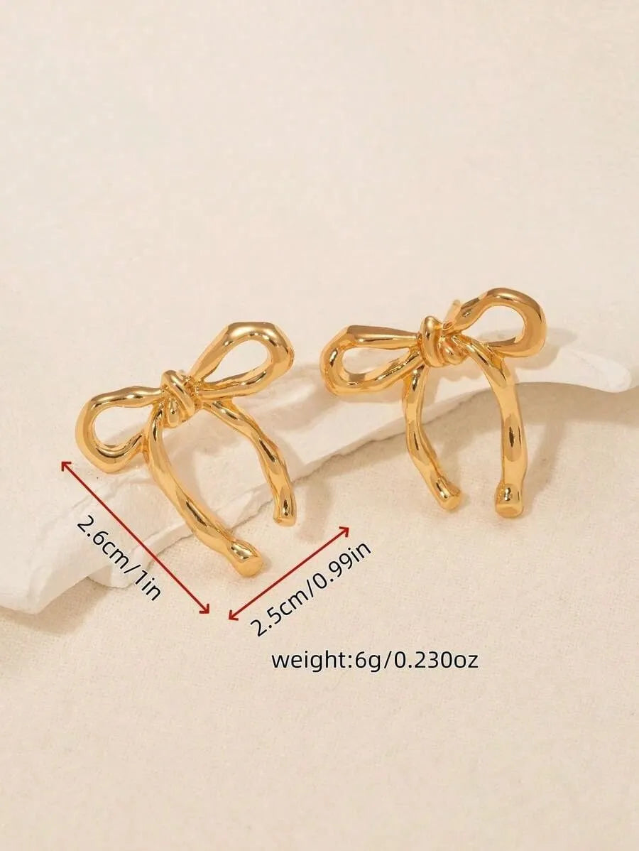 1 Pair Gold Bow Stud Earrings Bohemian Elegant Style Fashion Earrings Women's Fashion Earrings Suitable For Daily Wear