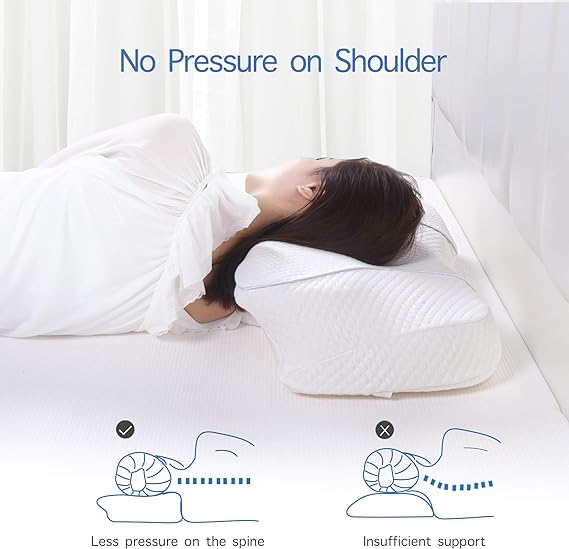 Neck and Cervical Memory Foam Pillow (Queen), Contoured Support Pillows for Neck and Shoulder Pain Relief, Ergonomic Orthopedic Bed Pillow for Side Sleepers, Back and Stomach Sleepers
