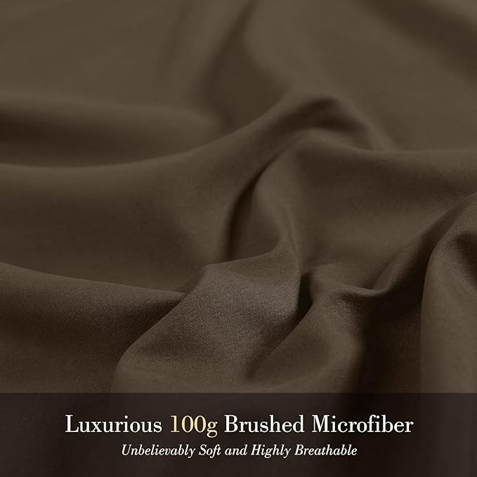 King Size Sheet Set - 6 Pieces Hotel Luxury Super Soft Microfiber Bed Sheets with Embroidery Detail - Lightweight, Easy Care, and Breathable - 16-Inch Deep Pockets - Brown
