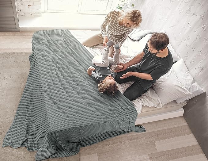  Bedding 100% Cotton Waffle Weave Blanket [Twin Size] - Luxury Soft Breathable Skin - Friendly Blanket - Perfect for Layering Any Bed for All Season