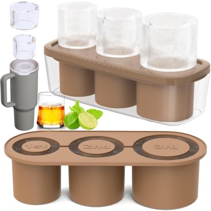 3 Pcs Silicone Cylinder Ice Mold with Lid and Bin for Freezer