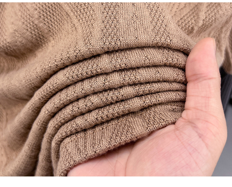 Men's fashionable waffle-knit raglan sleeve V-neck short-sleeved T-shirt