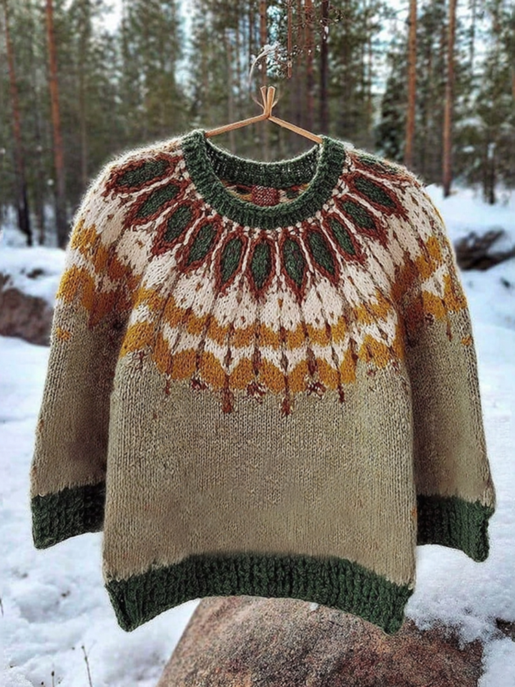 Vintage Icelandic Knit Jacquard Warmth Crew Neck Sweater(unisex)