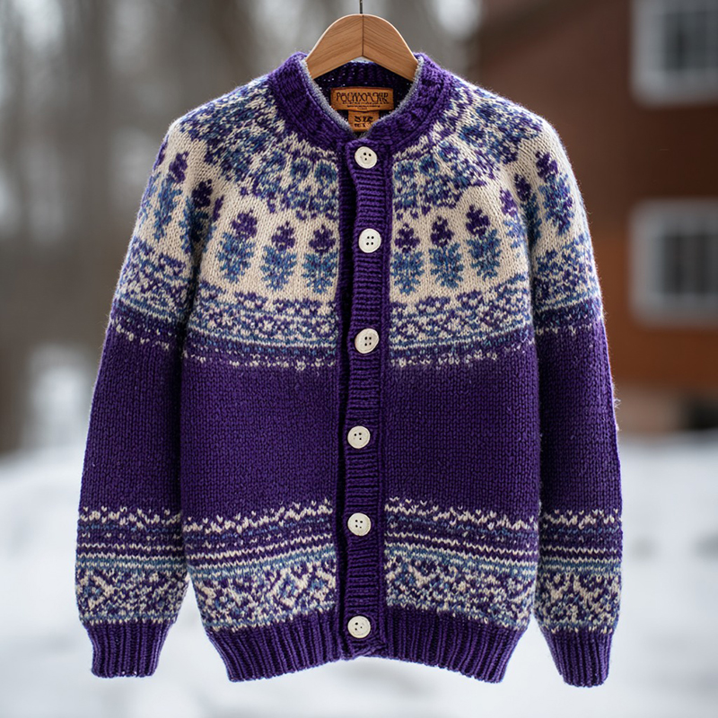 Women's Vintage Fair Isle Thistle Knit Jacquard Cardigan