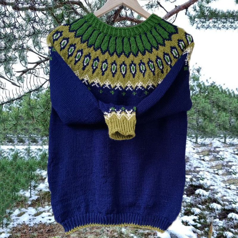 Vintage Icelandic Knit Jacquard Warmth Crew Neck Sweater