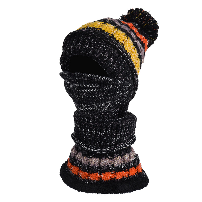 Three-Piece Fleece And Color-Block Knitted Hat, Scarf And Mask