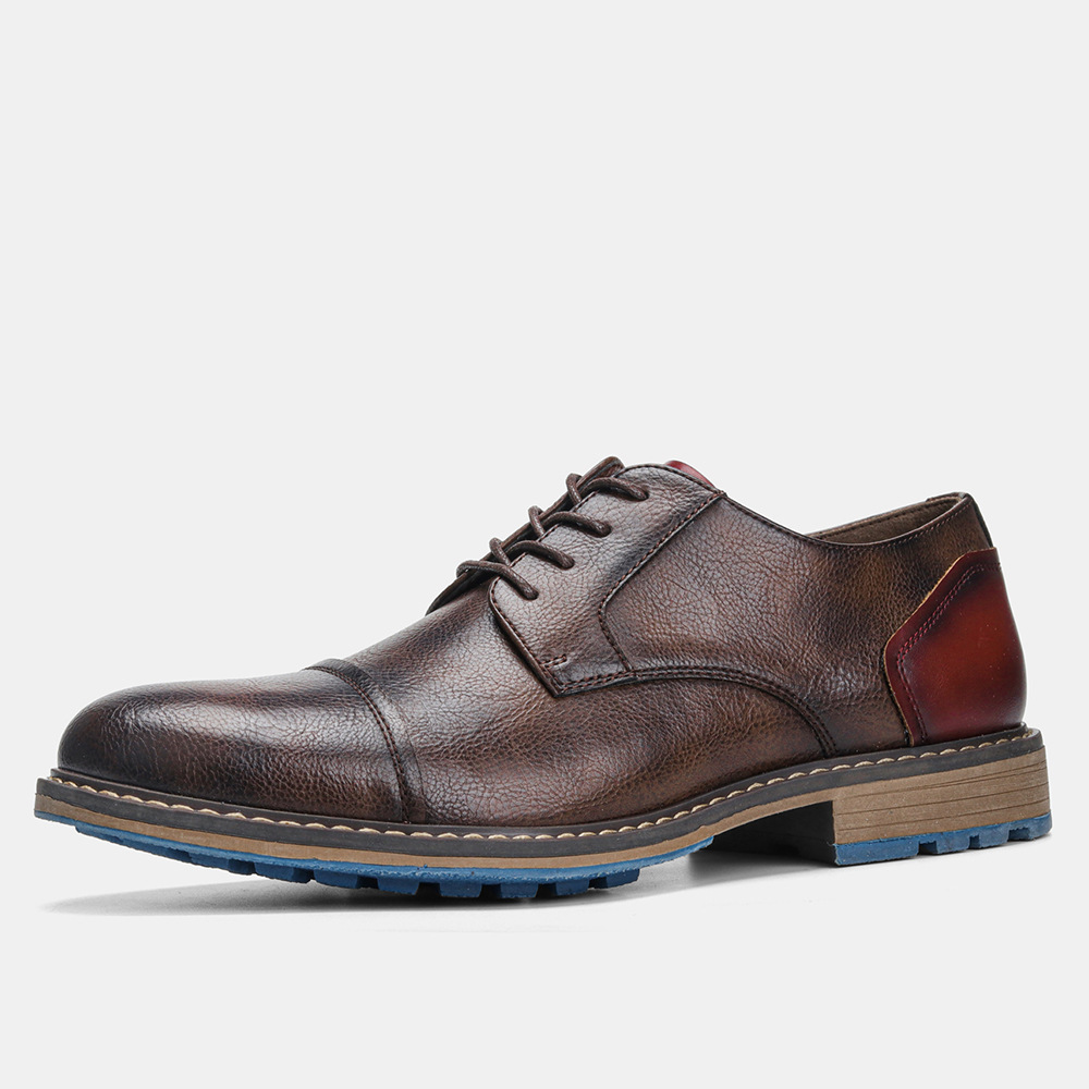 MEN'S ROUND-TOE LACE-UP LEATHER SHOES.