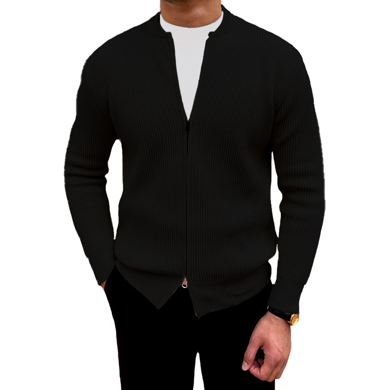 Men's New V-Neck Zipper Striped Cardigan Cashmere Sweater