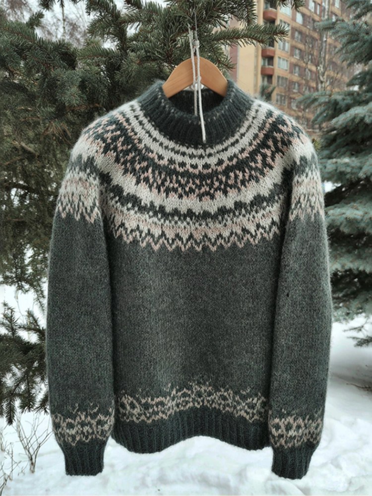 Vintage Icelandic Knit Jacquard Warmth Crew Neck Sweater(unisex)