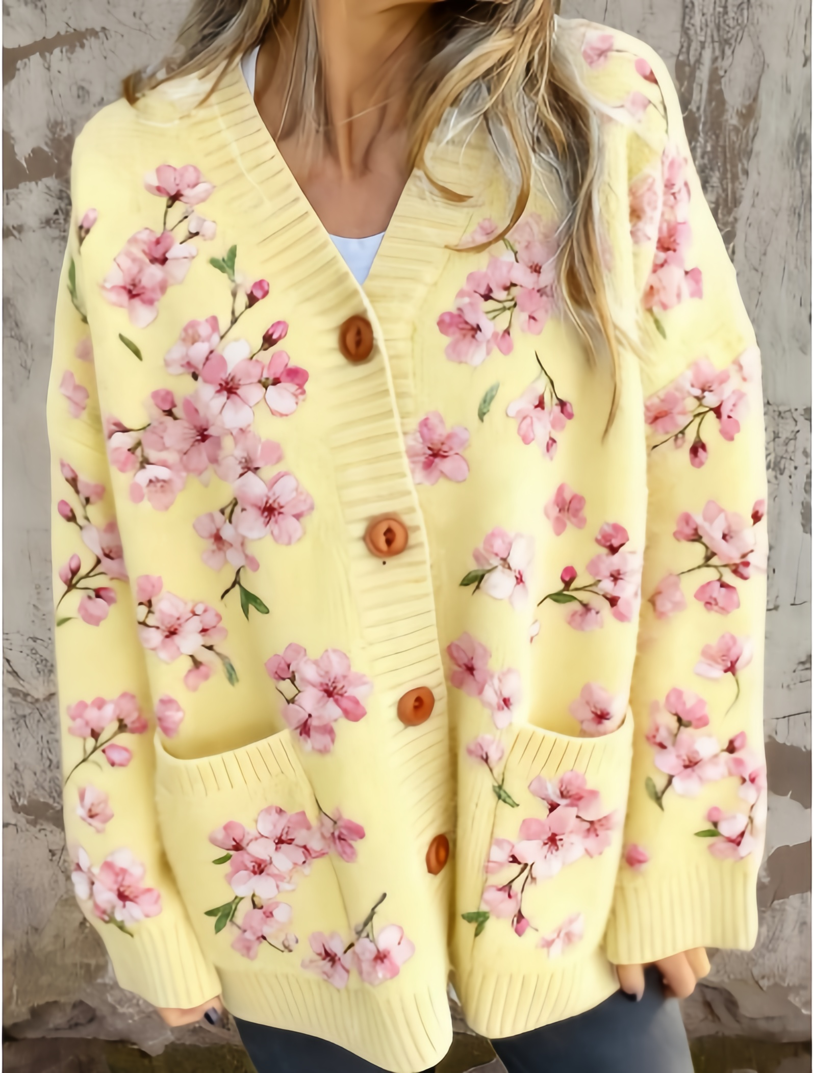  Women's V-Neck Button Down Cardigan Sweater - Loose Comfortable Knitted Coat with Pockets