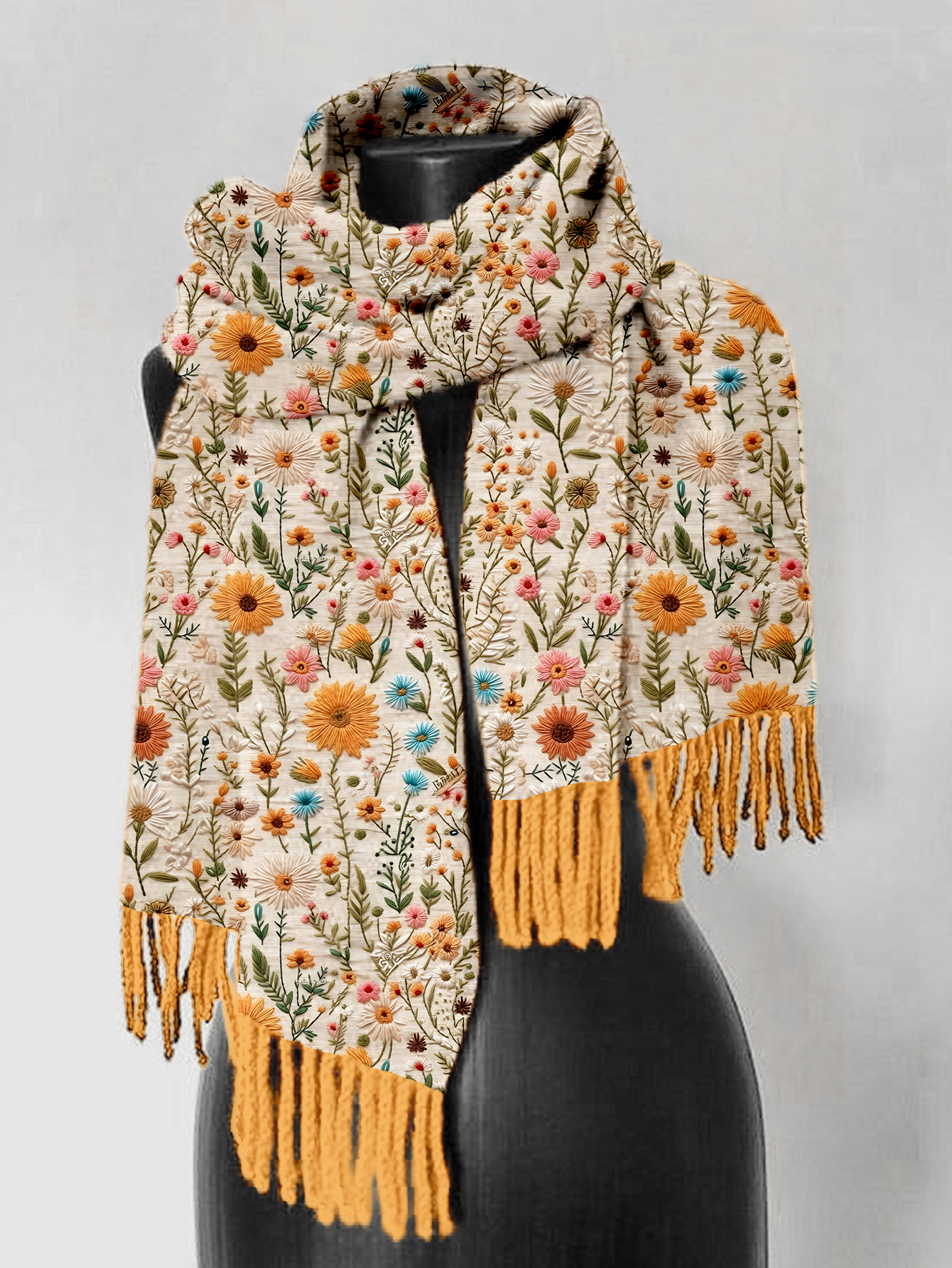 Wildflower Embroidered Comfy Tassel Scarf