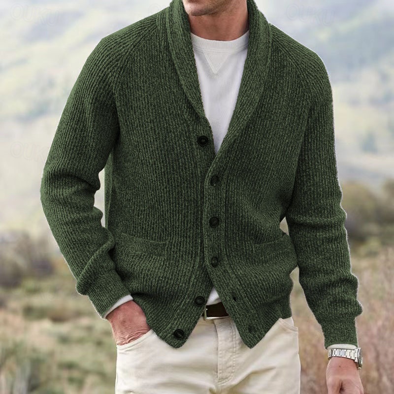 Men's Cardigan Sweater Cropped  Sweater Knit Sweater Ribbed Knit Regular Button Up Pocket Plain Shawl Collar Fashion Classic Daily Wear Date Clothing Apparel Fall & Winter Black Dark Blue M L XL 2024 - US $41.99 –P2