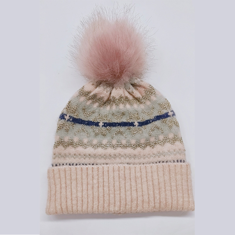 Stretch Mohair Snowflake Silk Pom-Pom Knitted Hat