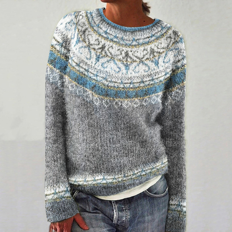 Christmas Snowflake Jacquard Contrast Crew Neck Sweater