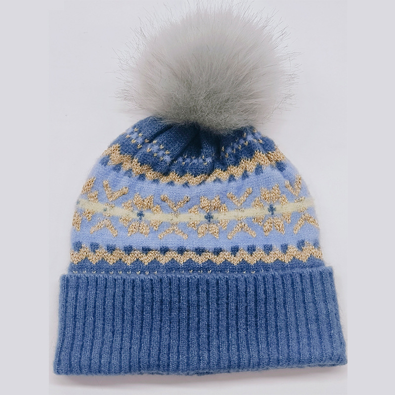 Stretch Mohair Snowflake Silk Pom-Pom Knitted Hat