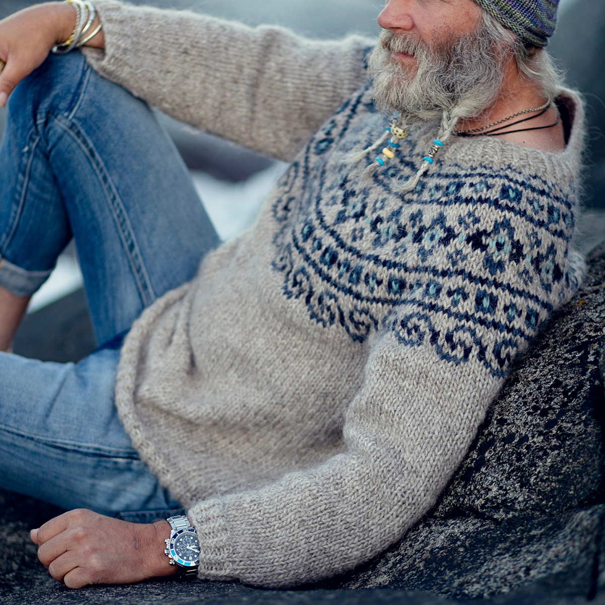 Vintage Beautiful Norwegian Knit Jacquard Crew Neck Sweater(Unisex)