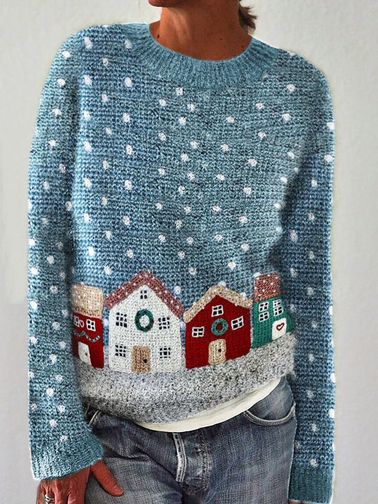 Christmas Snowy Town Crochet Cozy Sweater