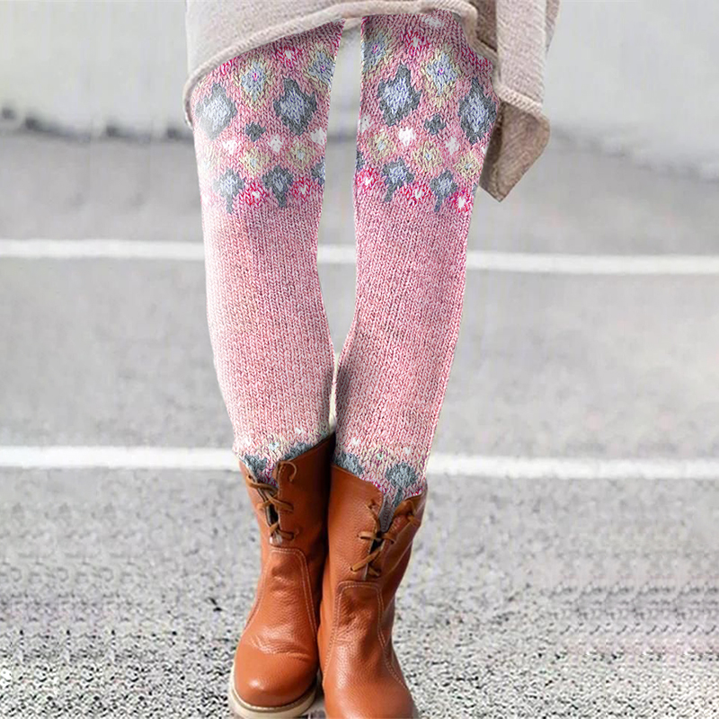 Contrast Diamond Knit Pattern Printed Leggings