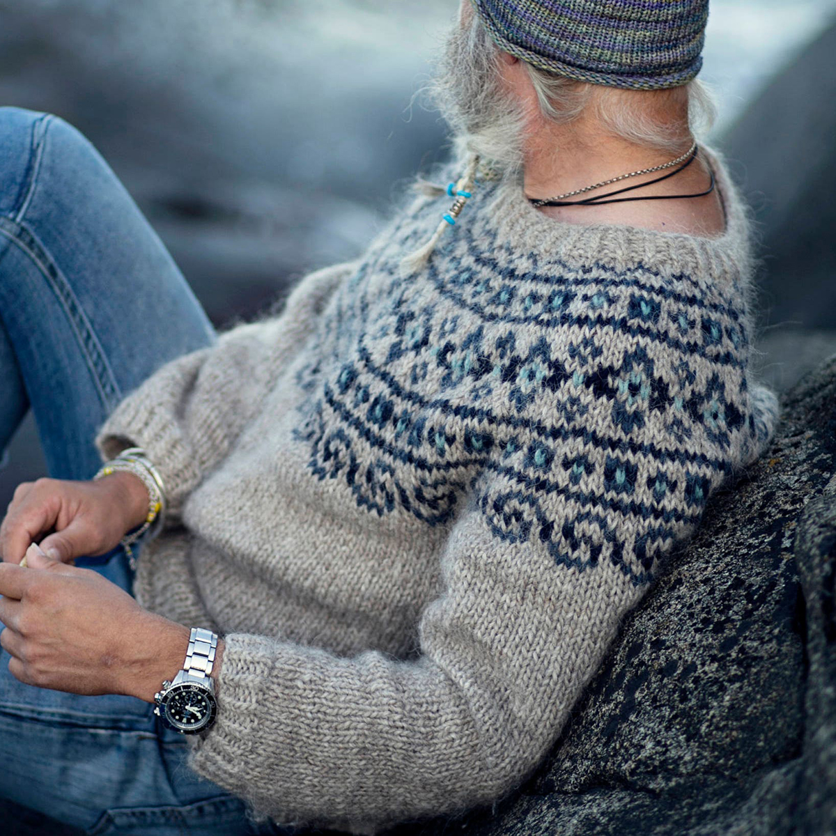 Vintage Beautiful Norwegian Knit Jacquard Crew Neck Sweater(Unisex)