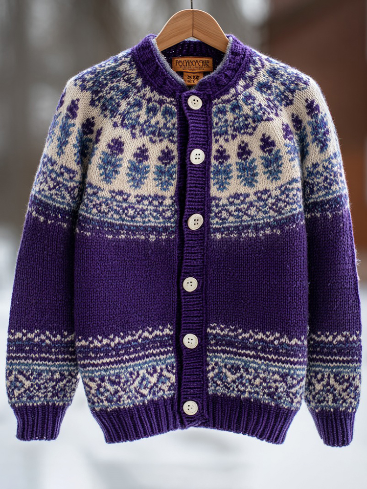 Women's Vintage Fair Isle Thistle Knit Jacquard Cardigan
