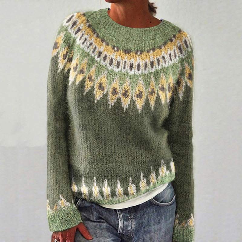 Vintage Ethnic Geometric Jacquard Iceland Knit Women's Cozy Sweater