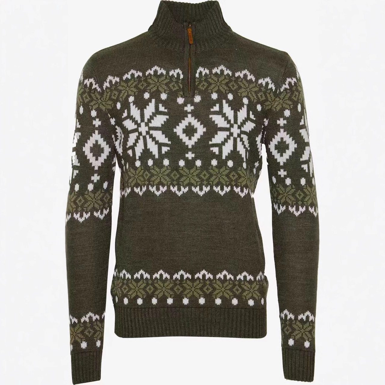 Vintage Warmth Norwool Knit Jacquard Icelandic Half Zip Collar Sweater