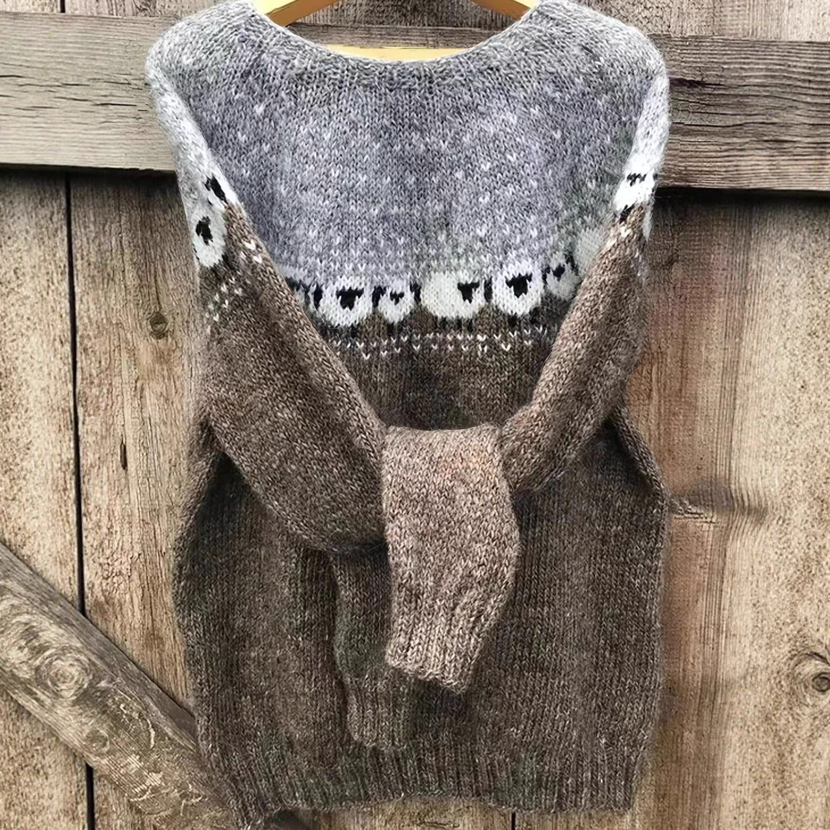 Vintage Icelandic Cute Knit Jacquard Warmth Crew Neck Sweater(Unisex)