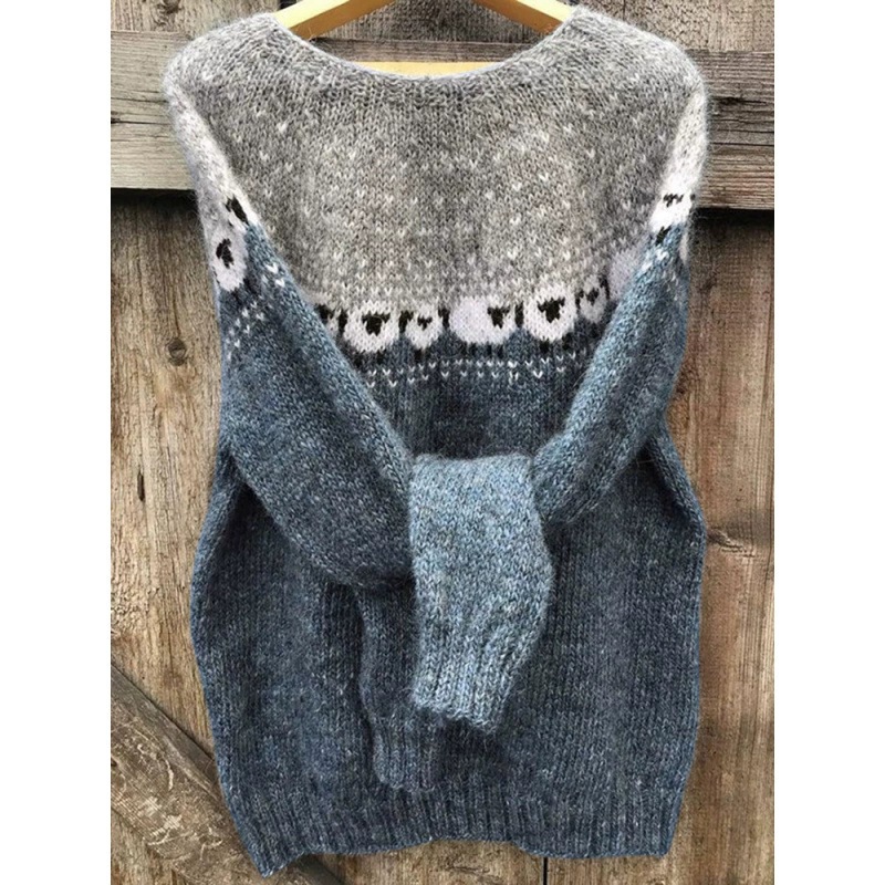 Vintage Icelandic Cute Knit Jacquard Warmth Crew Neck Sweater(Unisex)