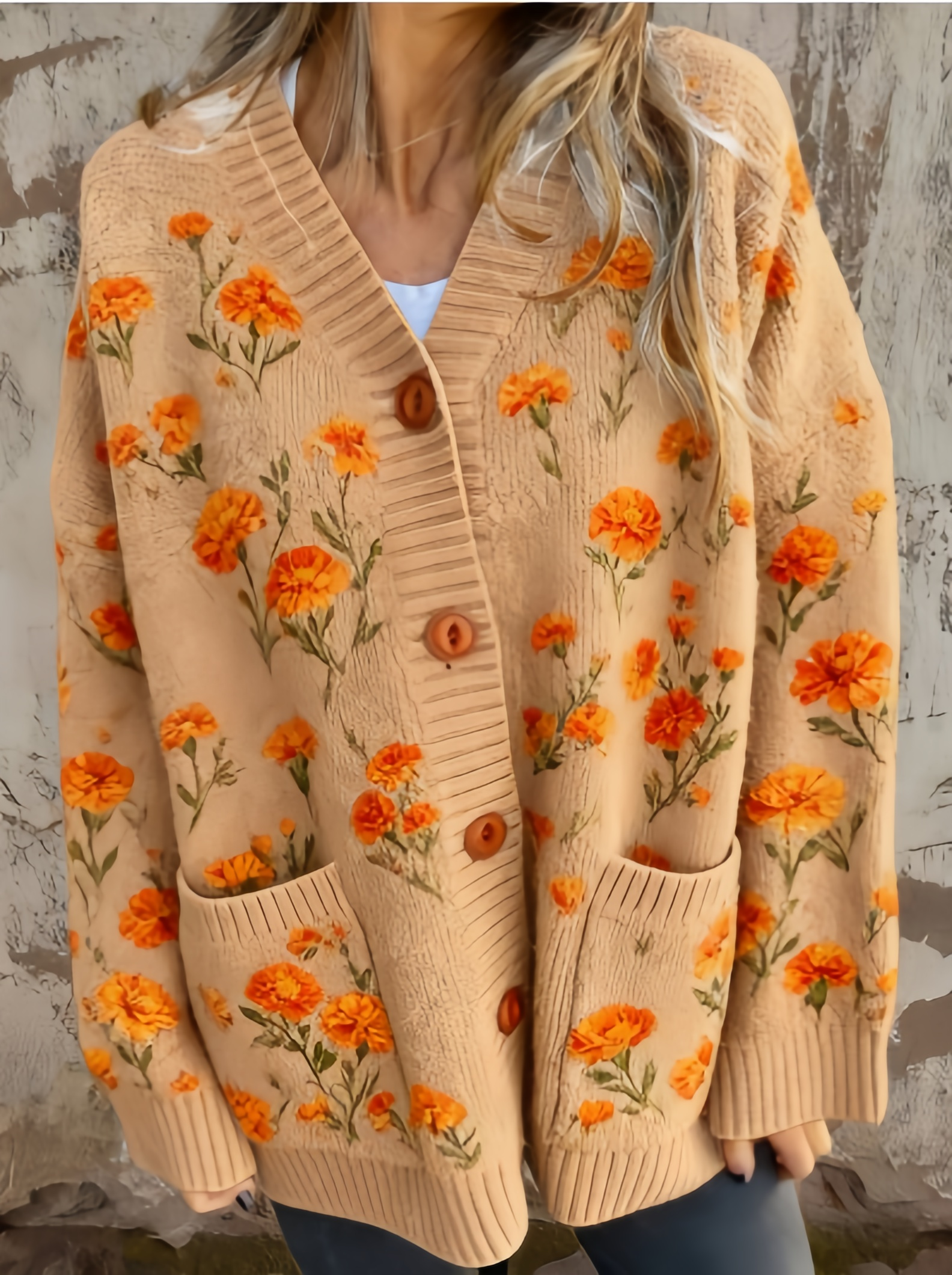 Plus Size Women's V-Neck Button Down Cardigan Sweater