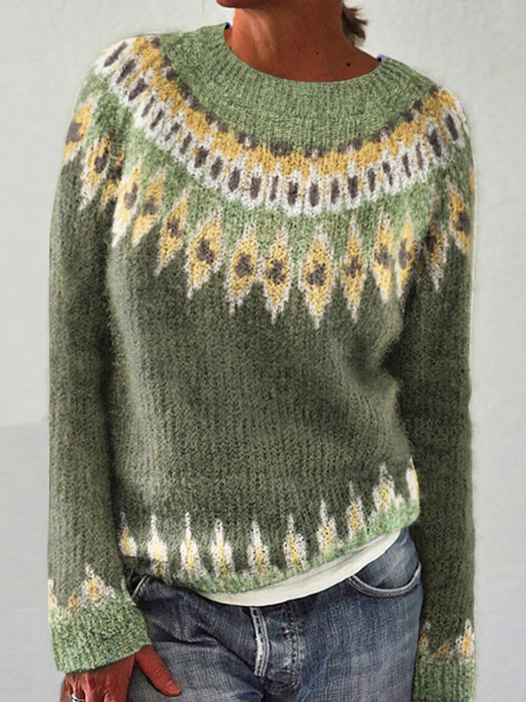 Vintage Ethnic Geometric Jacquard Iceland Knit Women's Cozy Sweater