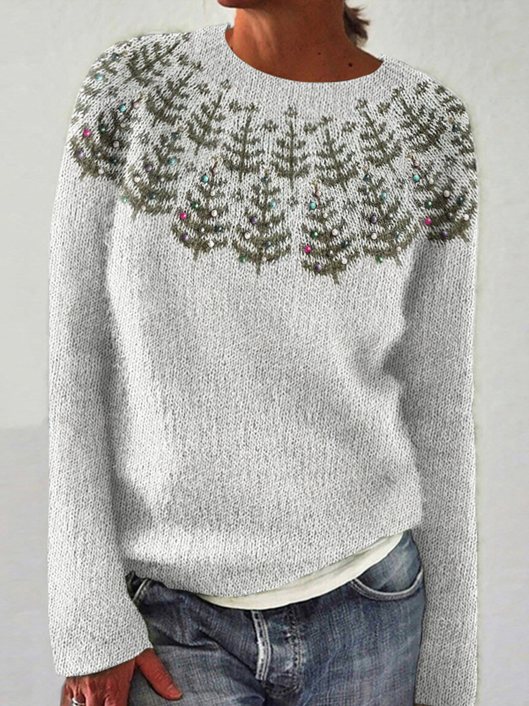 Christmas Tree Print Knitted Cozy Sweater