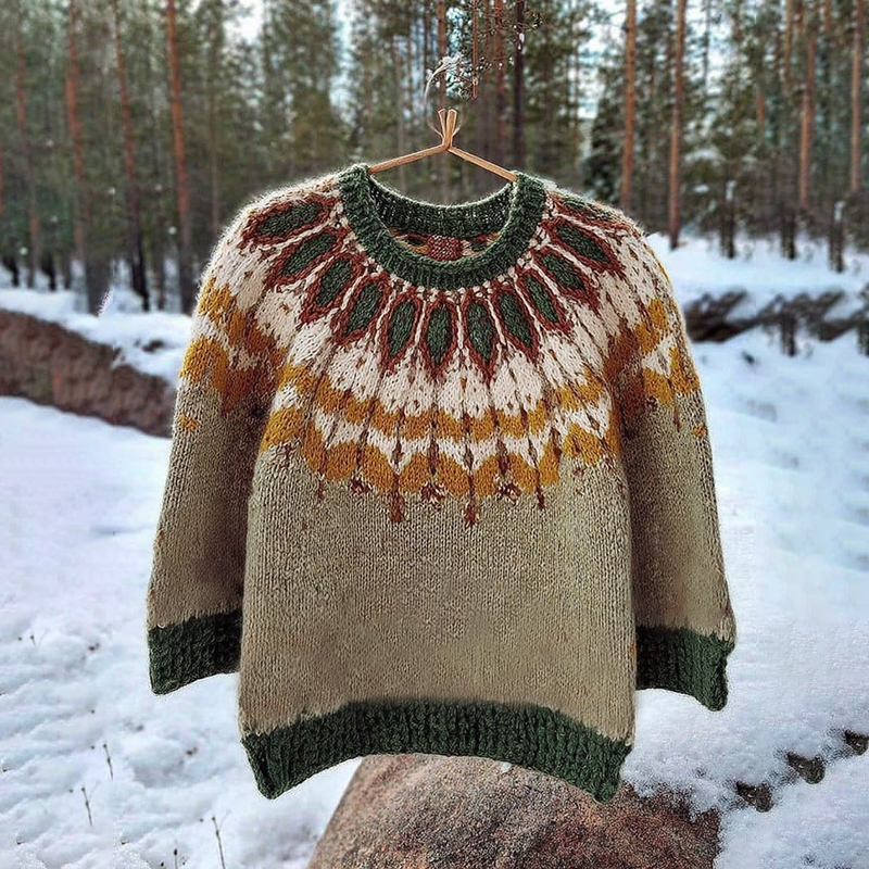Vintage Icelandic Knit Jacquard Warmth Crew Neck Sweater(unisex)