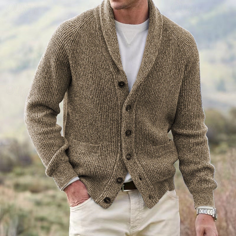 Men's Cardigan Sweater Cropped  Sweater Knit Sweater Ribbed Knit Regular Button Up Pocket Plain Shawl Collar Fashion Classic Daily Wear Date Clothing Apparel Fall & Winter Black Dark Blue M L XL 2024 - US $41.99 –P5