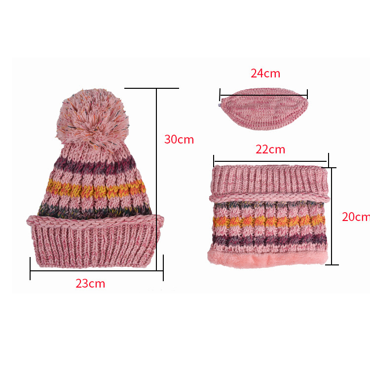 Three-Piece Fleece And Color-Block Knitted Hat, Scarf And Mask