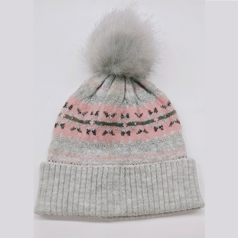 Stretch Mohair Snowflake Silk Pom-Pom Knitted Hat