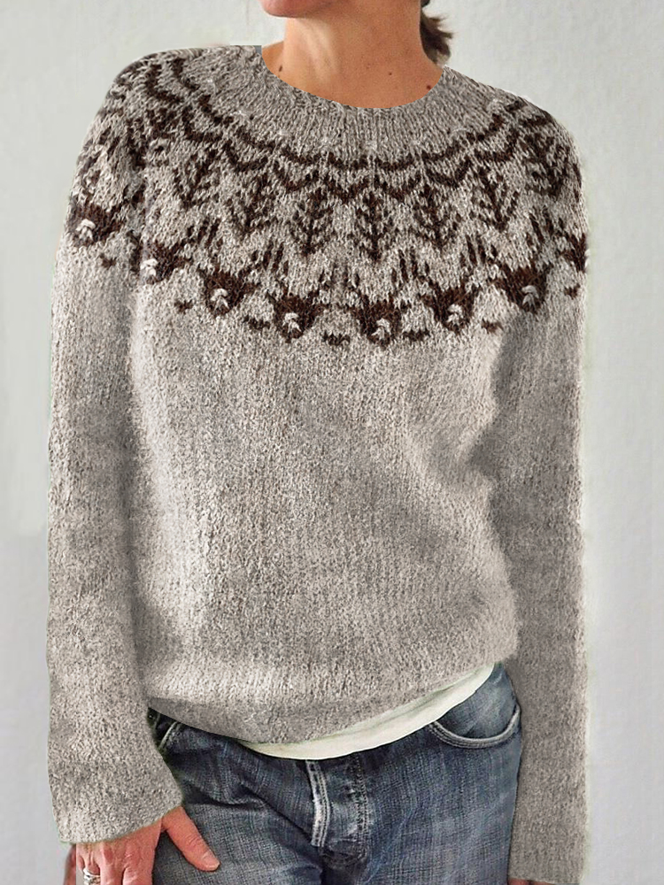 Christmas Reindeer Pattern Cozy Icelandic Sweater
