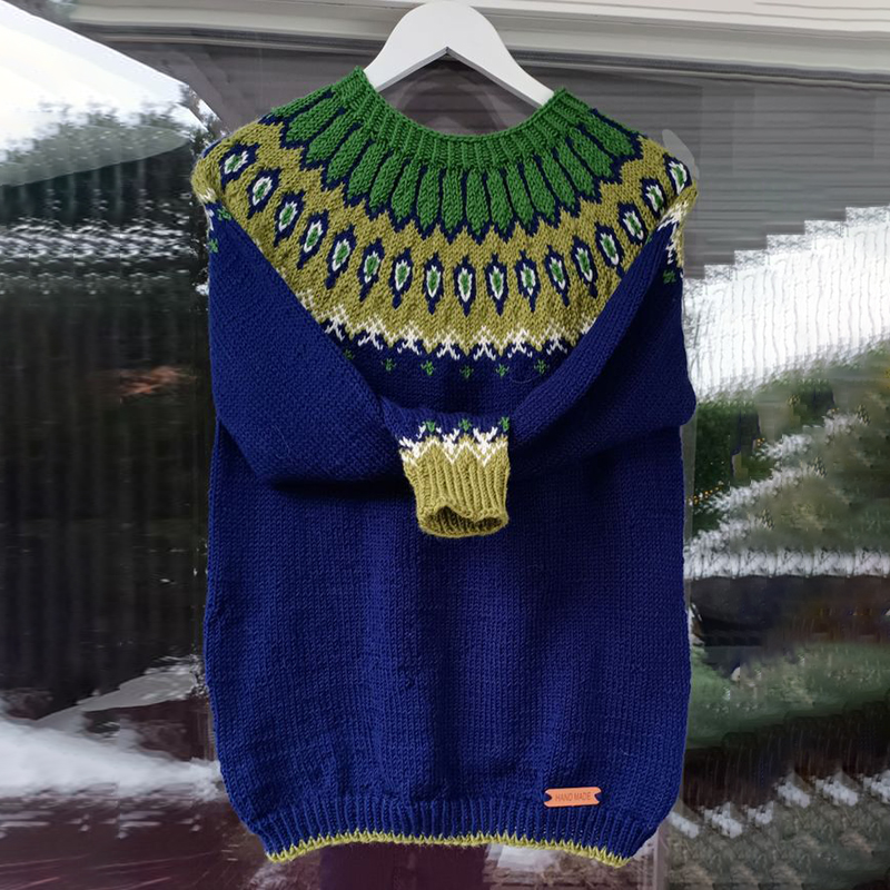 Vintage Icelandic Knit Jacquard Warmth Crew Neck Sweater