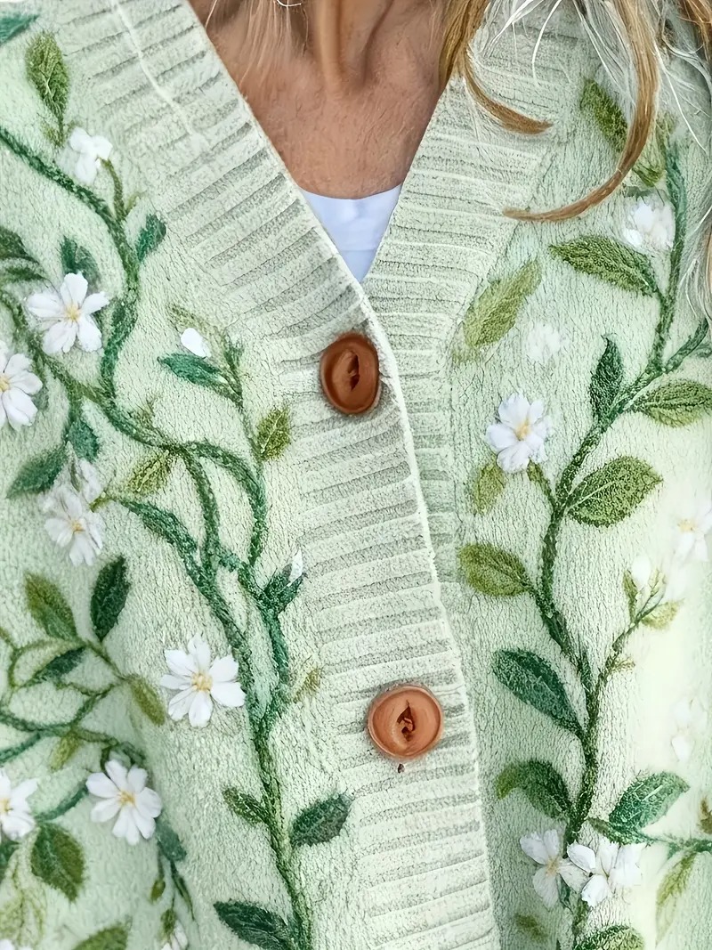 Plus Size Women's V-Neck Button Down Cardigan Sweater - Loose Comfortable Knitted Coat with Pockets