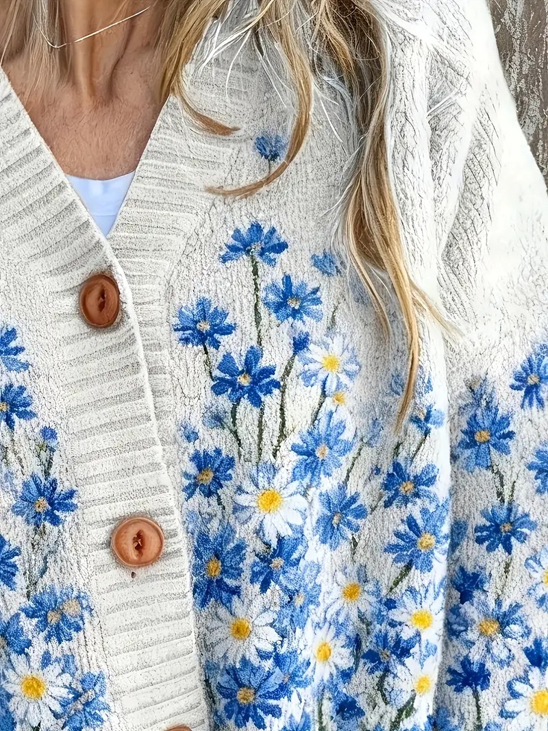 Plus Size Women's V-Neck Button Down Cardigan Sweater - Loose Comfortable Knitted Coat with Pockets