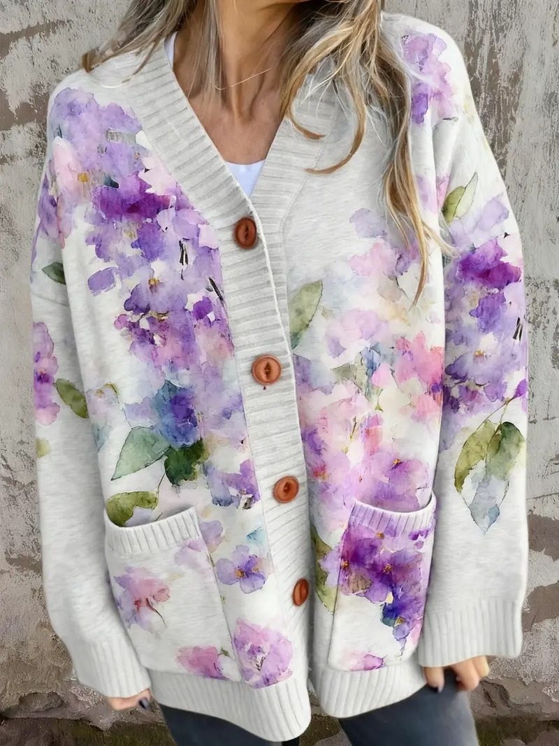 Plus Size Women's V-Neck Button Down Cardigan Sweater