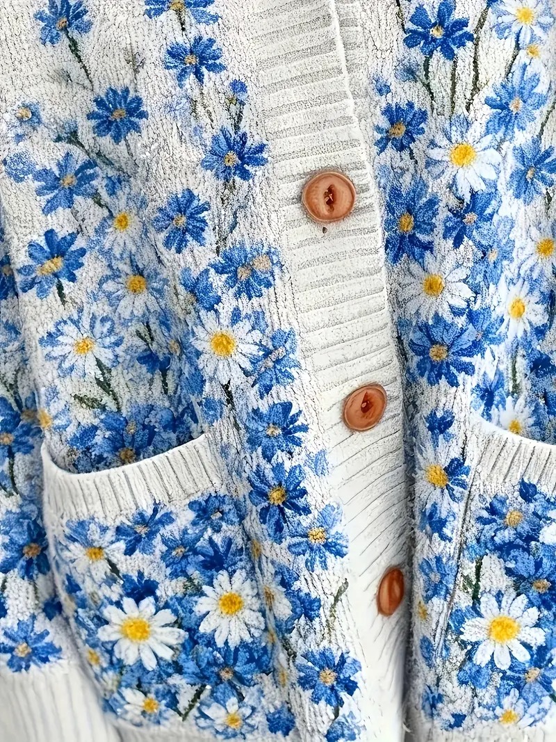 Plus Size Women's V-Neck Button Down Cardigan Sweater - Loose Comfortable Knitted Coat with Pockets