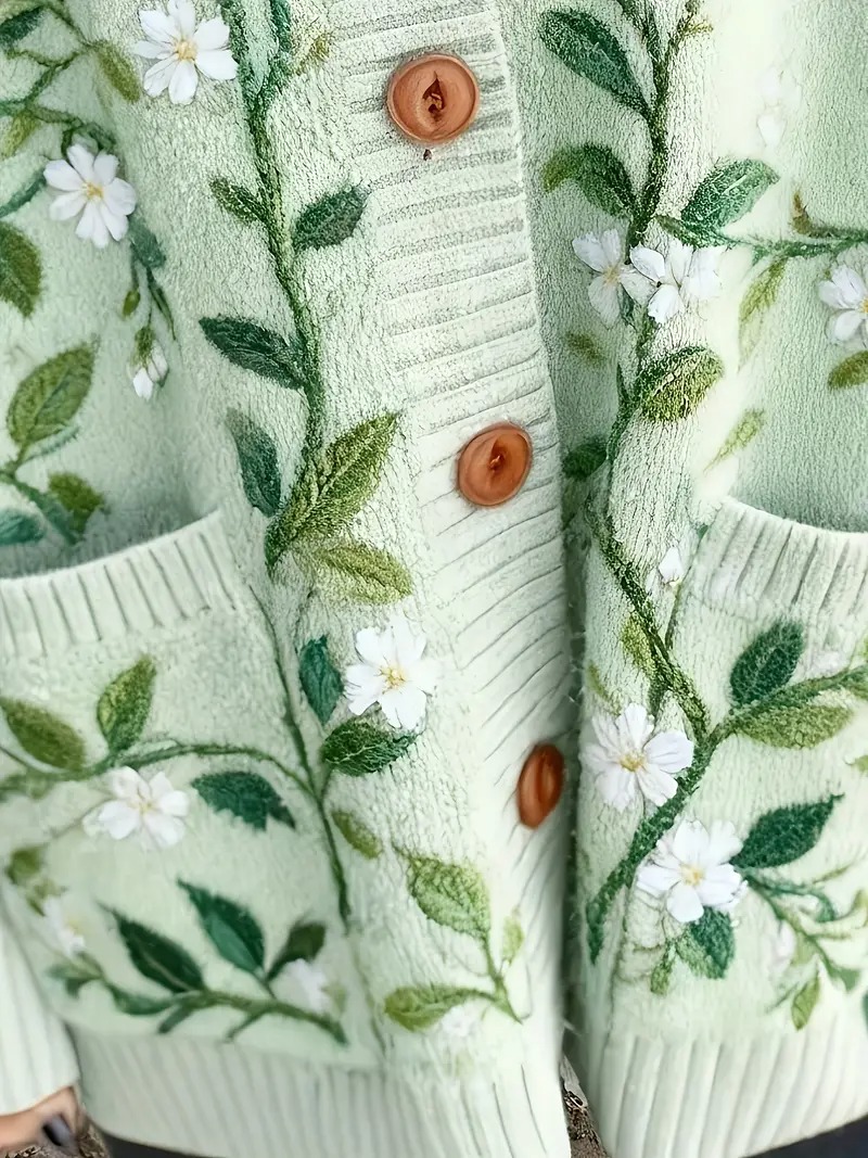 Plus Size Women's V-Neck Button Down Cardigan Sweater - Loose Comfortable Knitted Coat with Pockets