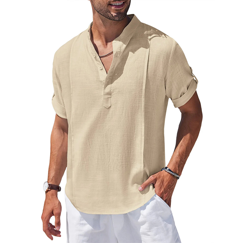 Last Day 90% OFF - Men's Linen Cotton Henley Shirt Casual Beach Hippie Shirts Short Sleeve T Shirts