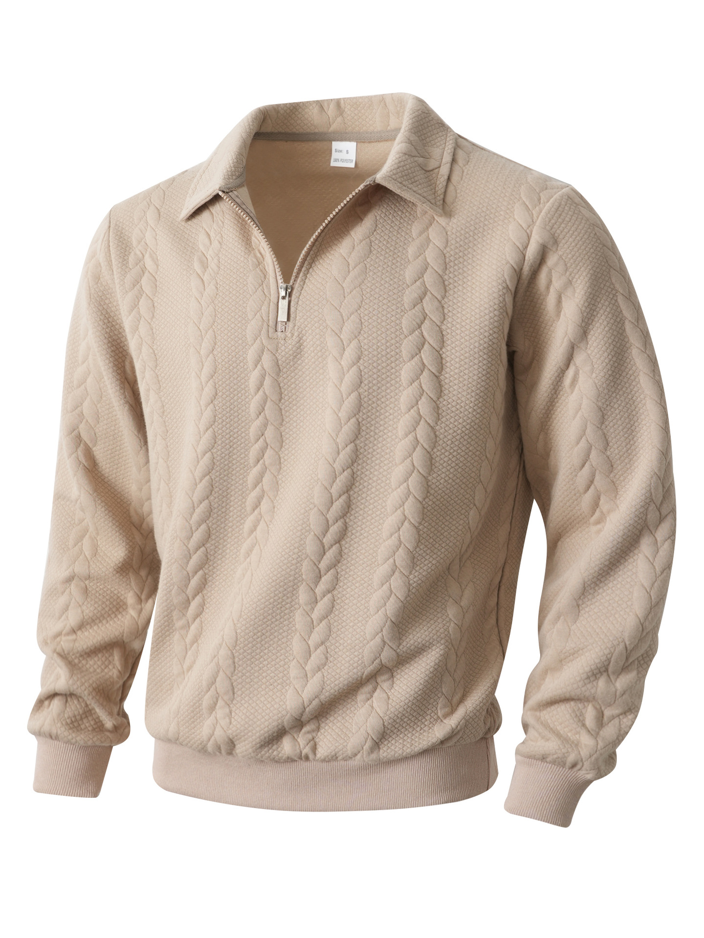 Men's Casual Comfortable Jacquard Turn-Down Collar Quarter Zips Long Sleeve Sweatshirt