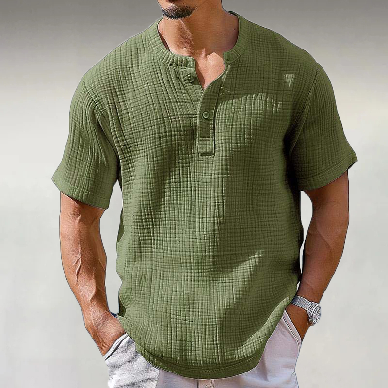 Einfarbiges Hemd mit halben Knöpfen für Herren