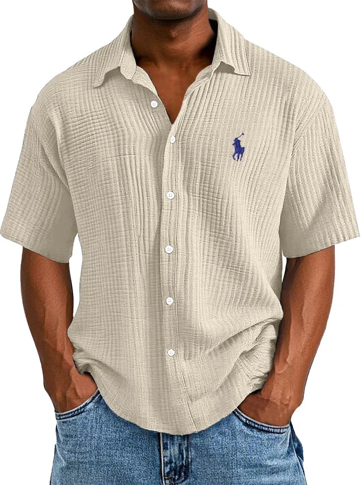 Men's Casual Loose And Comfortable Textured Short-sleeved Shirt