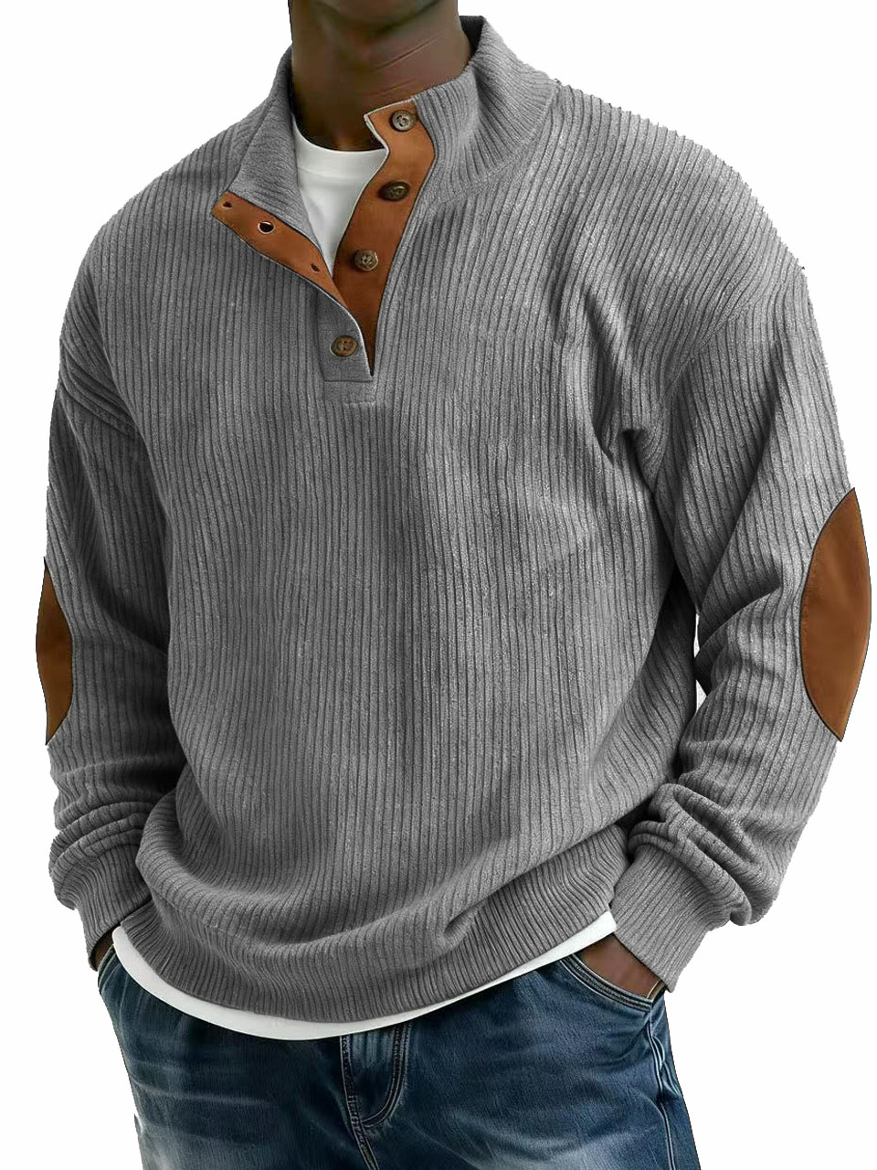 Men's Stylish Casual Corduroy Fabric Stand-up Collar Long-sleeved Sweatshirt