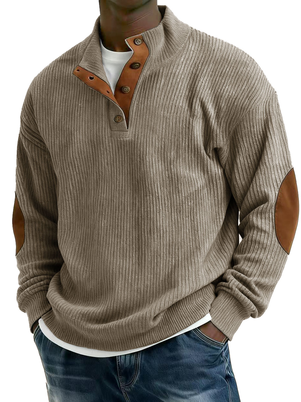 Men's Stylish Casual Corduroy Fabric Stand-up Collar Long-sleeved Sweatshirt
