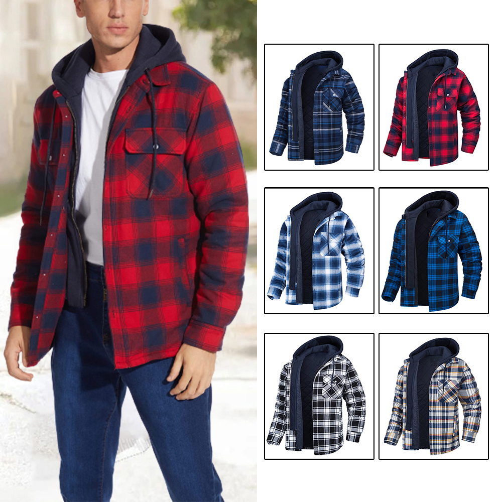 Ricemly Neue abnehmbare karierte Kapuzenjacke für Herren